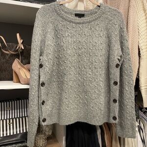 Gray Cable Knit Sweater with Button Detail